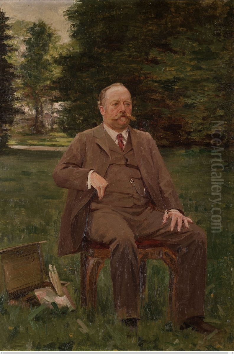 Fernand Scribe in his Garden Oil Painting by Gustaaf Vanaise