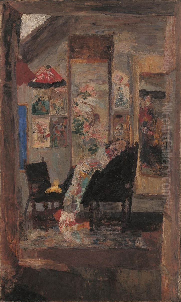 Skelet bekijkt chinoiserieen Oil Painting by James Ensor