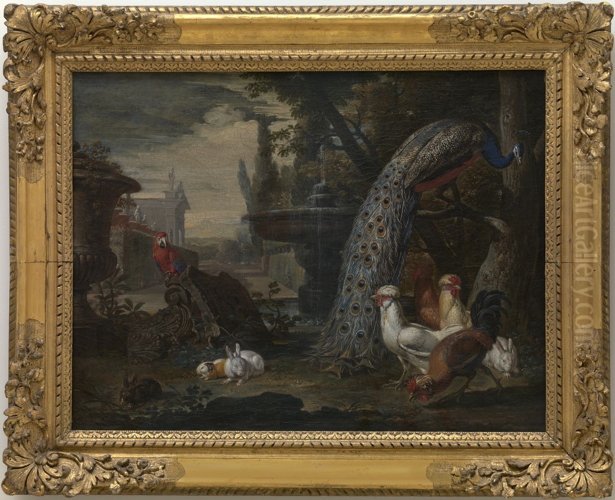 Animals in a Garden Oil Painting by David de Coninck