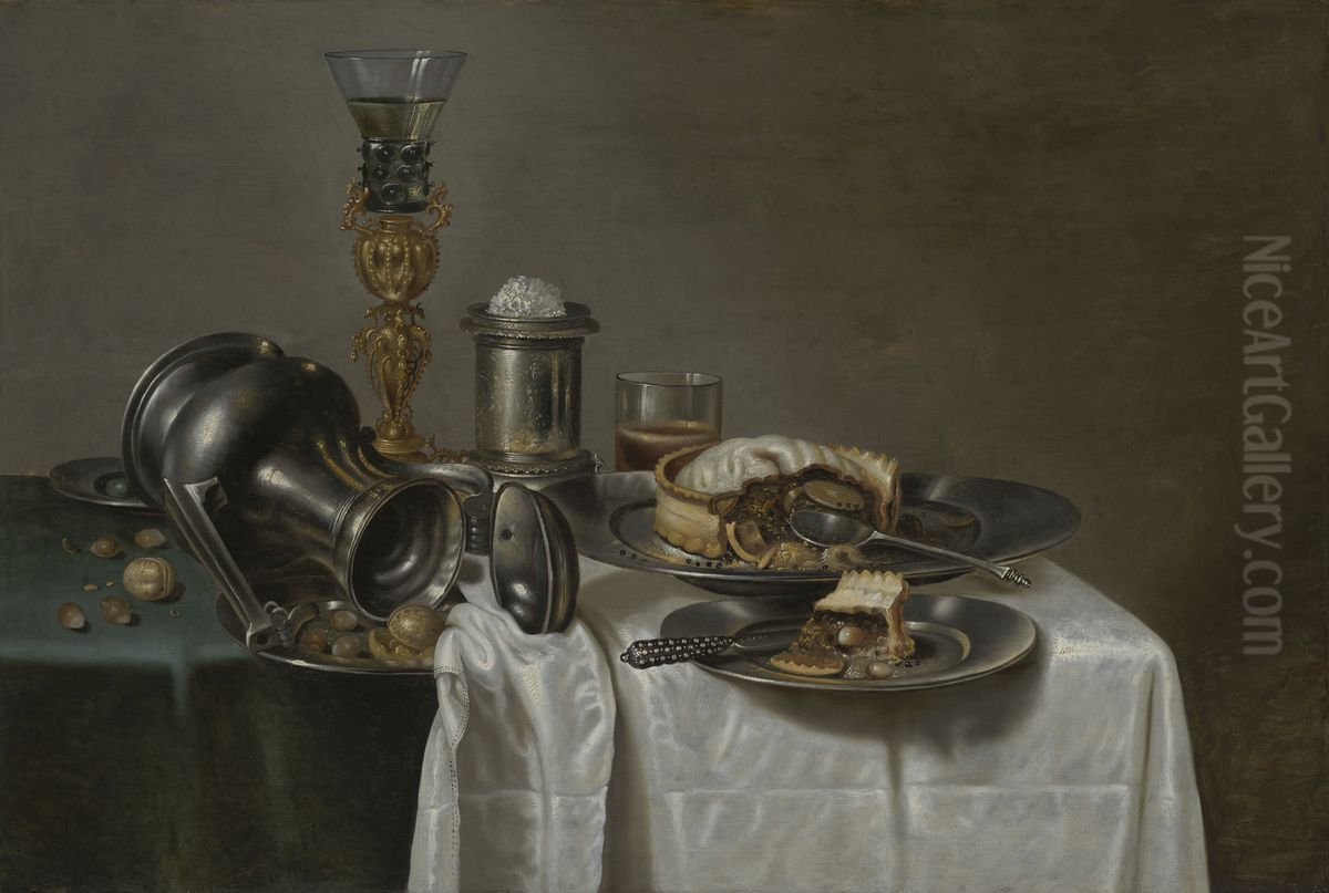 Still Life with Pastry, Nuts and a Rummer Oil Painting by Cornelis Mahu