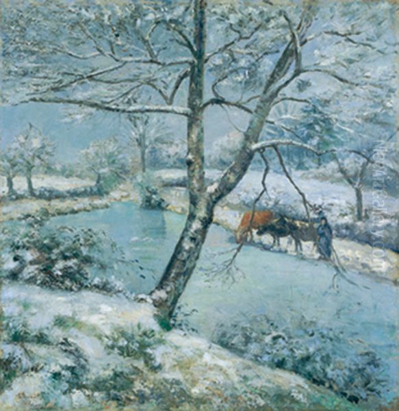 The Pond at Montfoucault in Winter, Effect of Snow Oil Painting by Camille Pissarro
