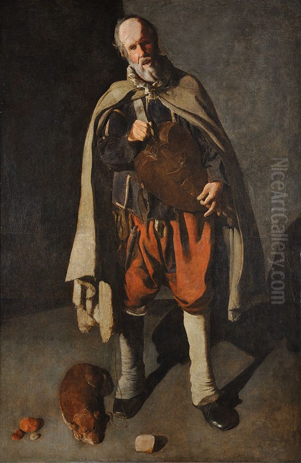 Ghironda-Spieler (Drehleier) mit Hund Oil Painting by Georges de La Tour