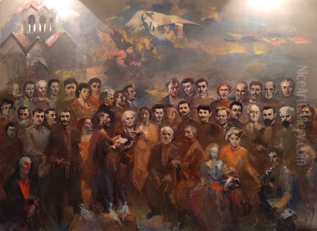 The noteable figures from Igdir. Funeral in Igdir Oil Painting by Eduard Isabekyan