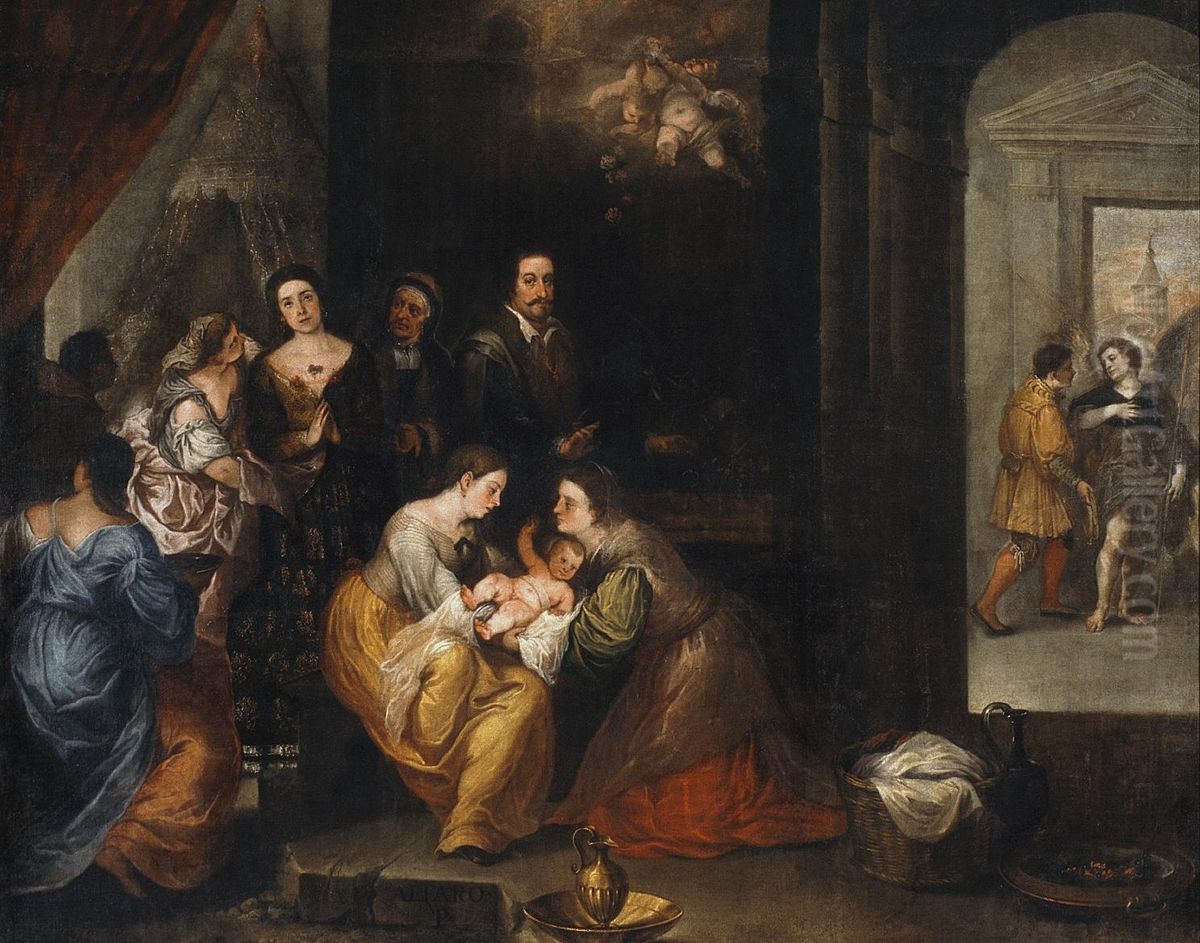 Nacimiento de San Francisco de Asis Oil Painting by Juan de Alfaro y Gamez