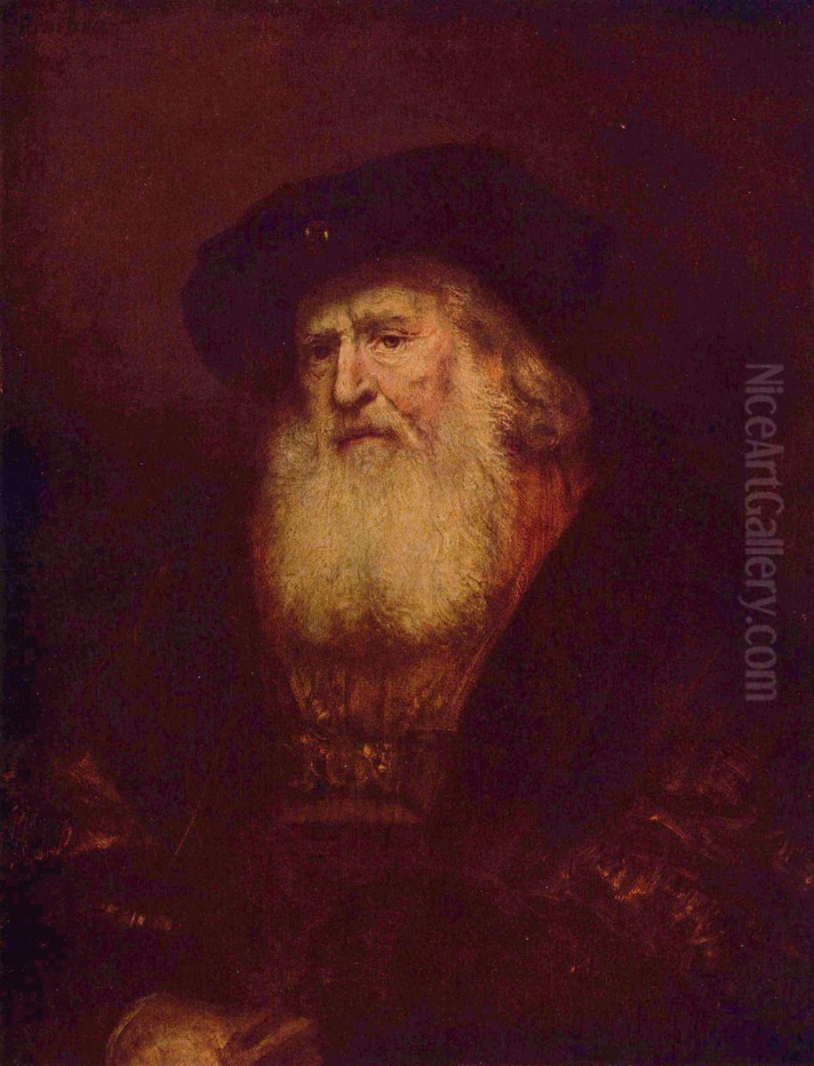 Bildnis eines bartigen Alten im schwarzen Barett Oil Painting by Rembrandt