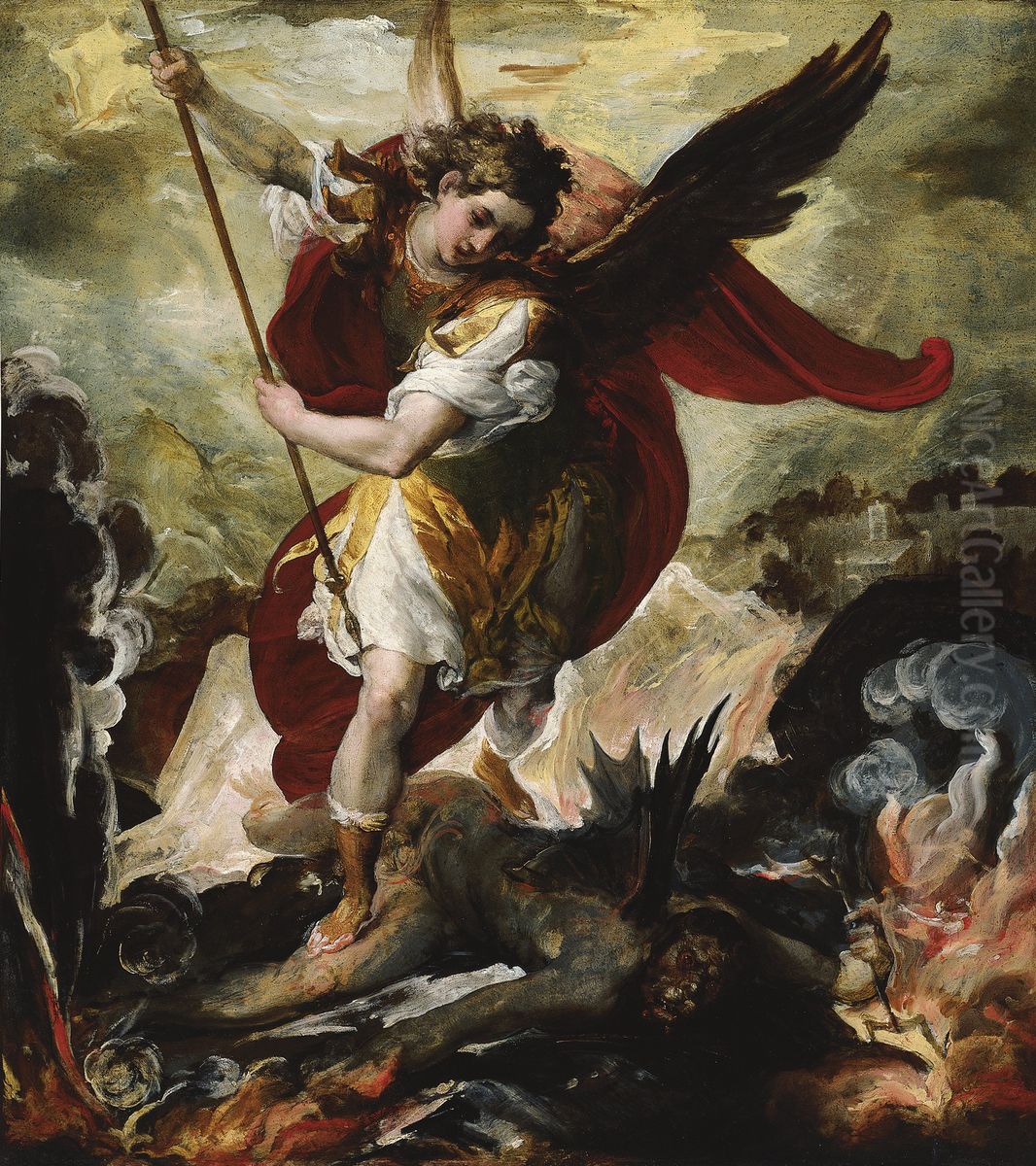 The Archangel Michael overthrowing Lucifer Oil Painting by Francesco Maffei