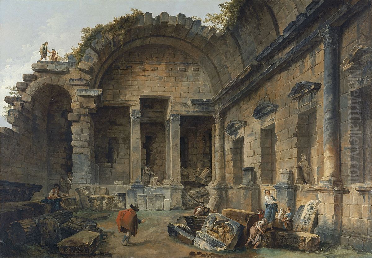 Interior of the Temple of Diana at Nimes Oil Painting by Hubert Robert