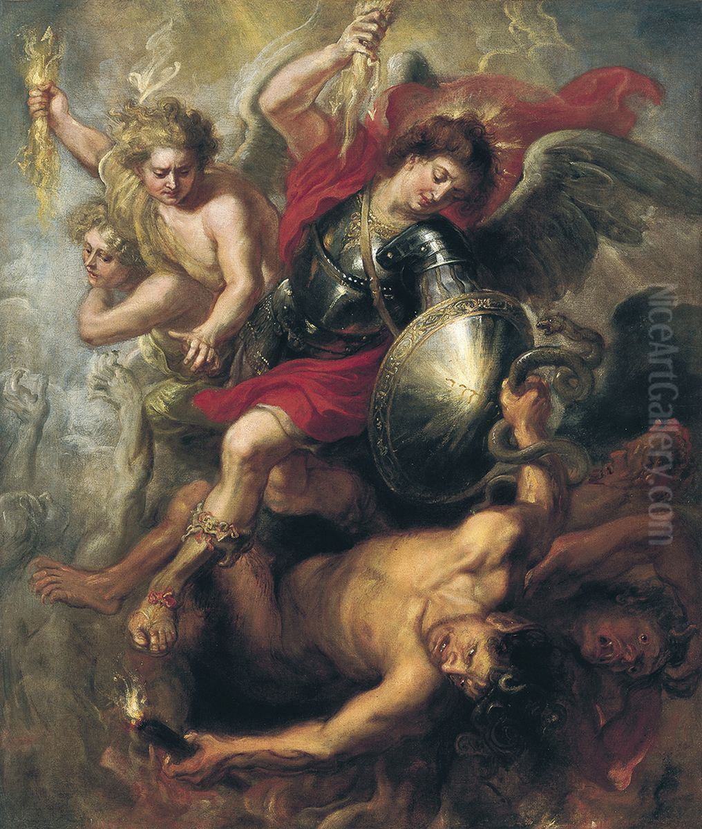 Saint Michael expelling Lucifer and the Rebellious Angels Oil Painting by (studio of) Rubens, Peter Paul