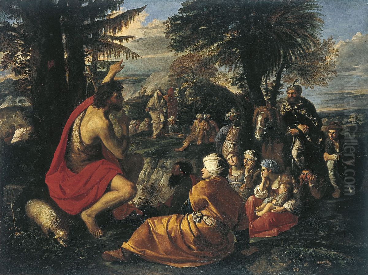 San Juan Bautista predicando en el desierto Oil Painting by Pier Francesco Mola
