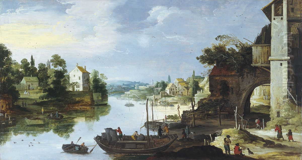 View of a Village beside a River Oil Painting by Joos de Momper the Younger