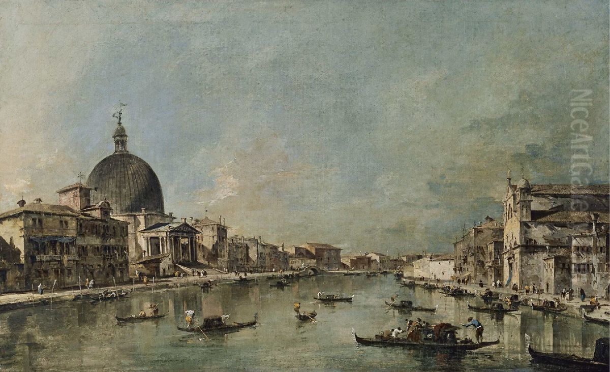 Grand Canal with San Simeone Piccolo and Santa Lucia Oil Painting by Francesco Guardi