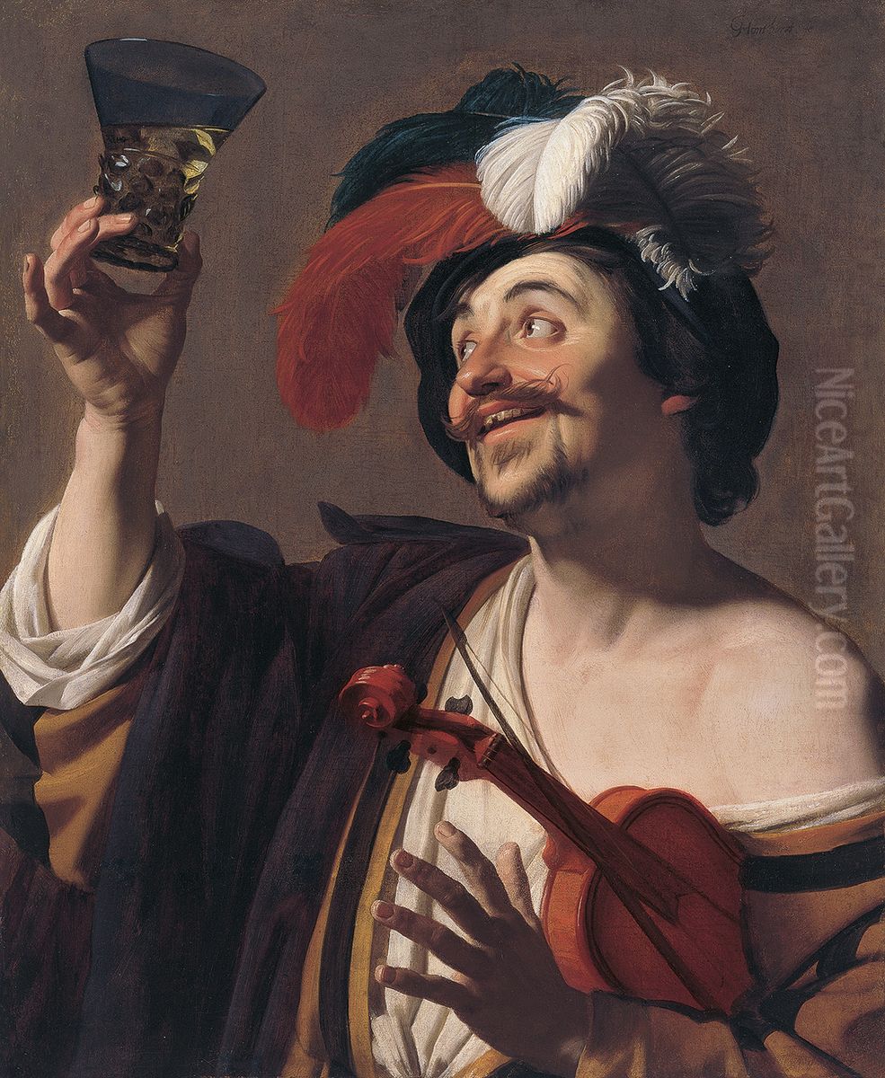 Merry Violinist Oil Painting by Gerard van Honthorst