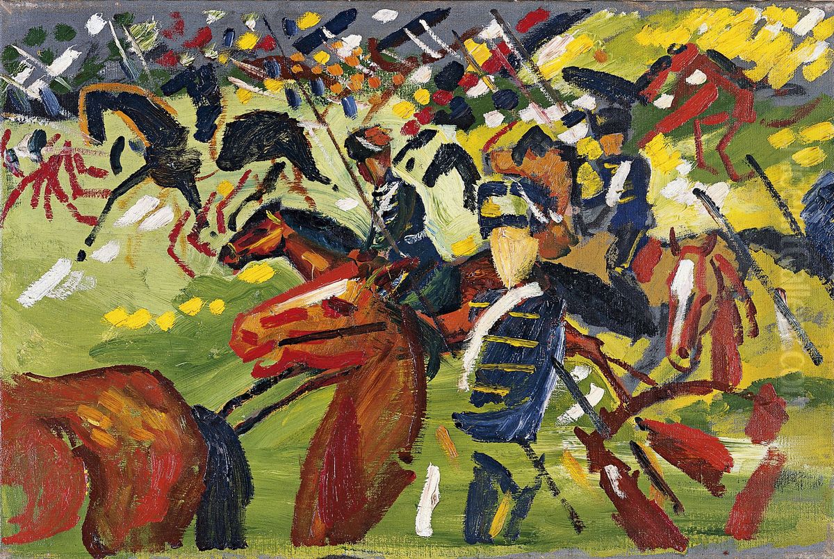 Hussars on a Sortie Oil Painting by August Macke