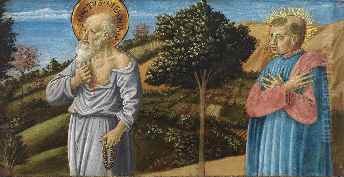 Saint Jerome and the blessed Bartolo Buompedoni of San Giminiano Oil Painting by Benozzo Gozzoli