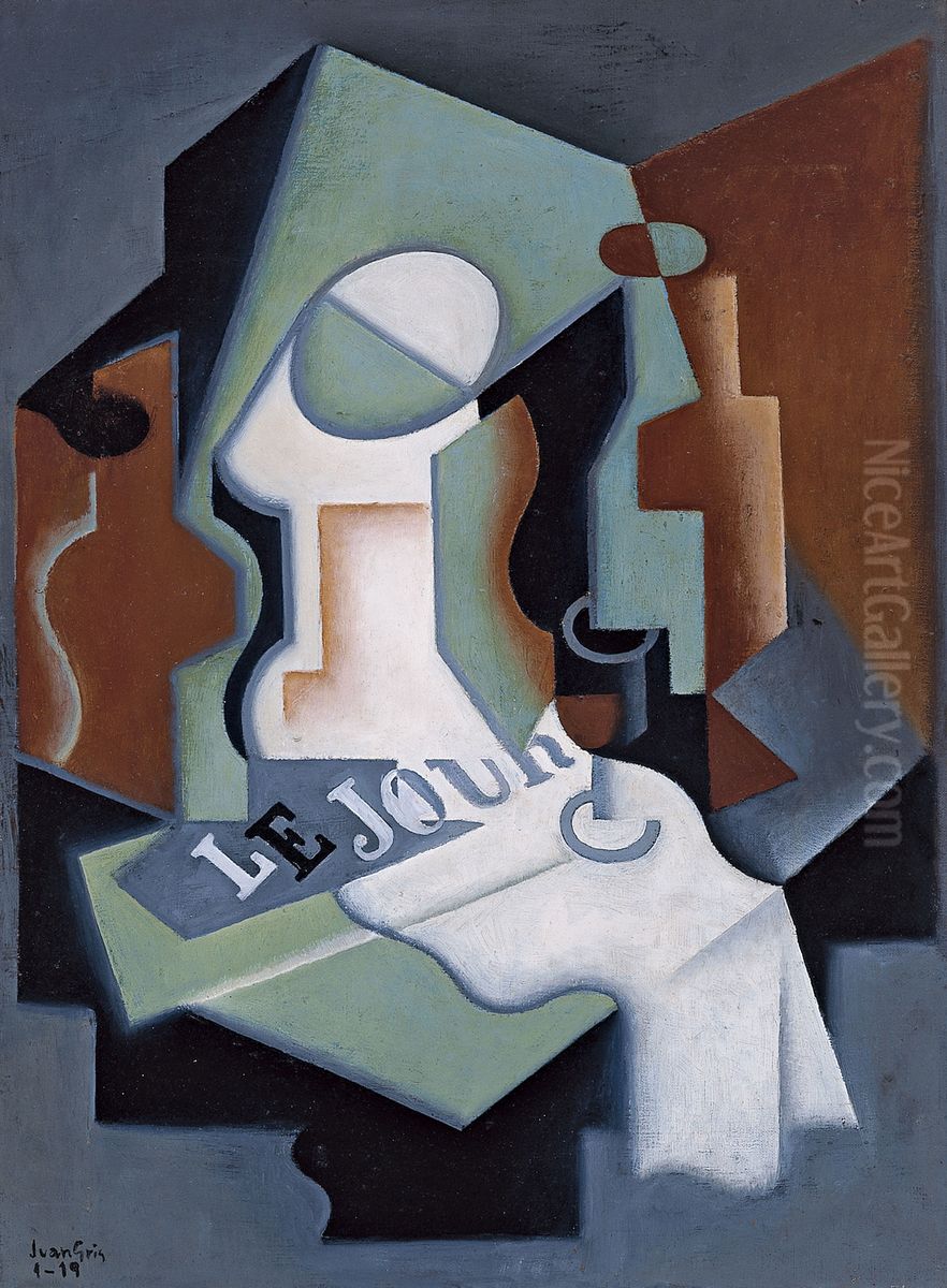 Botella y frutero Oil Painting by Juan Gris
