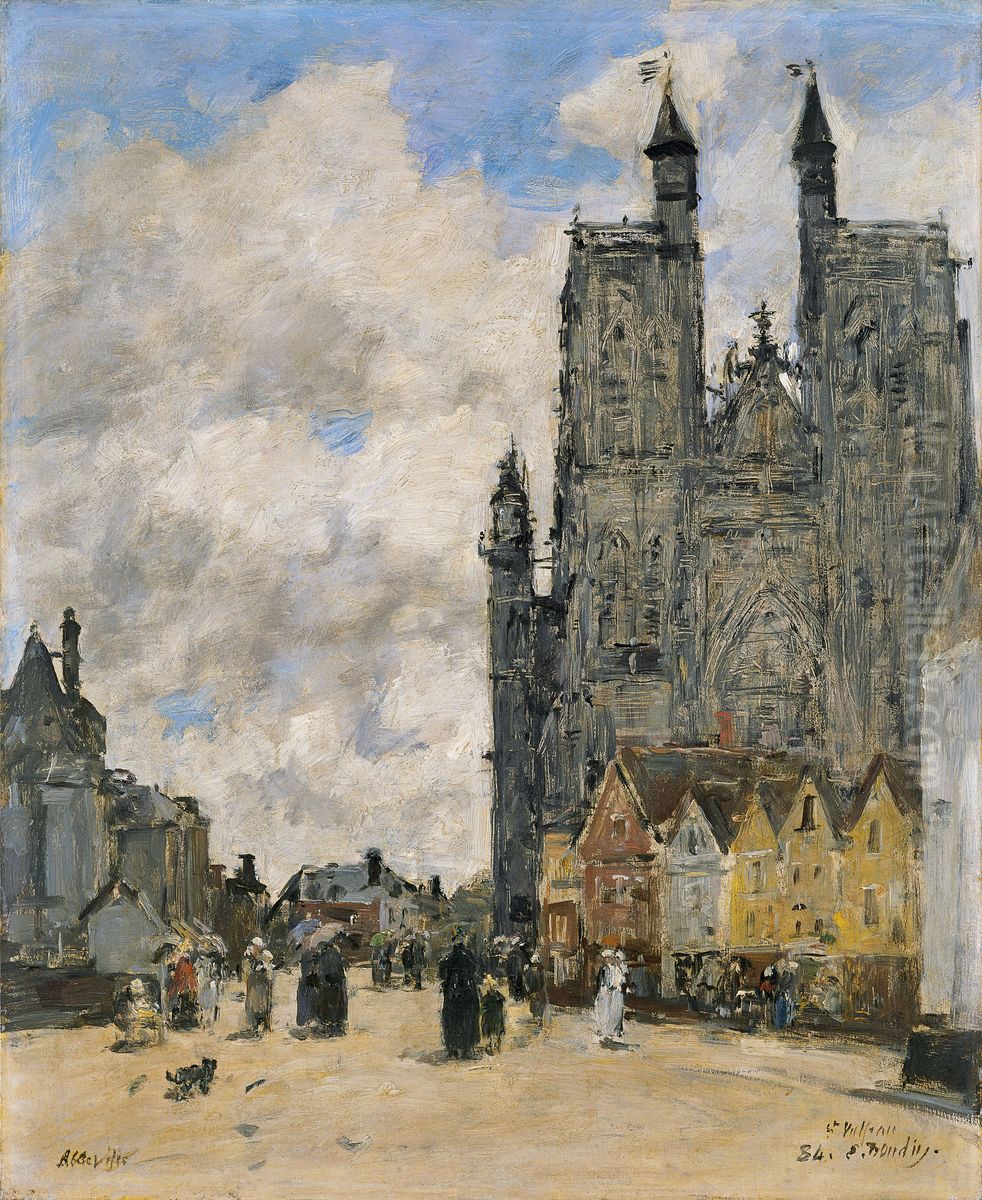 La plaza de la iglesia de Saint Wulfran en Abbeville Oil Painting by Eugene Louis Boudin