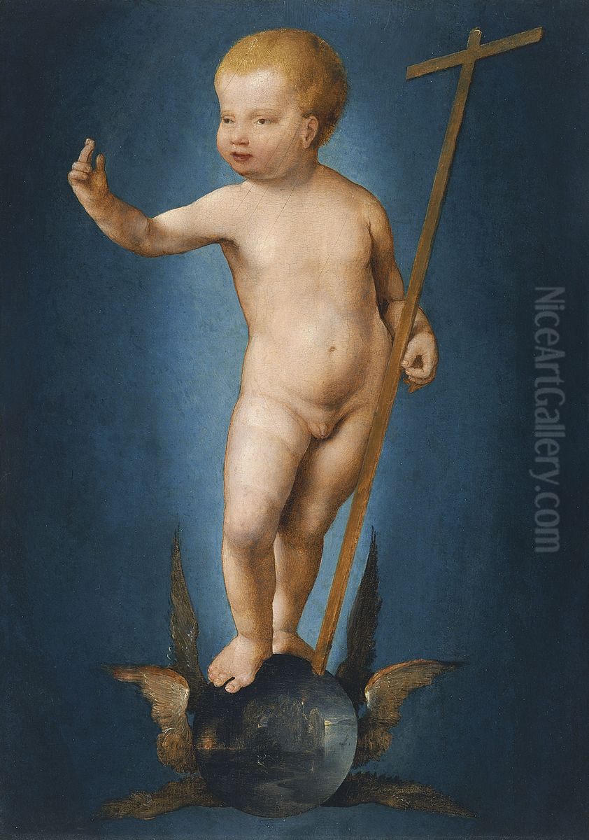 Christuskind auf einer Weltkugel Oil Painting by Joos Van Cleve
