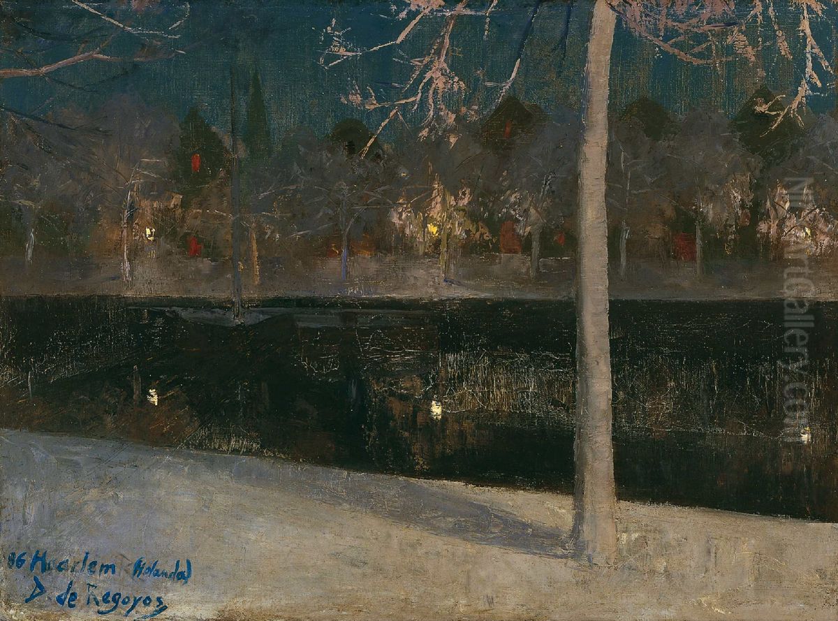 Paisaje nocturno nevado. Haarlem Oil Painting by Dario de Regoyos y Valdes