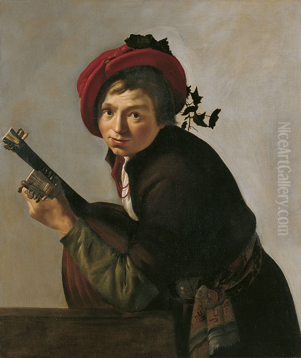 Man playing a theorbo Oil Painting by Jan Gerritsz van Bronckhorst