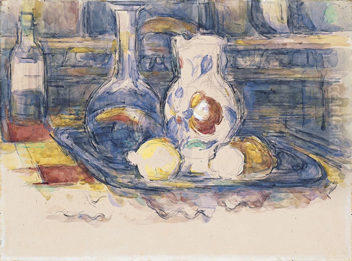 Bouteille, carafe, cruche et citrons Oil Painting by Paul Cezanne