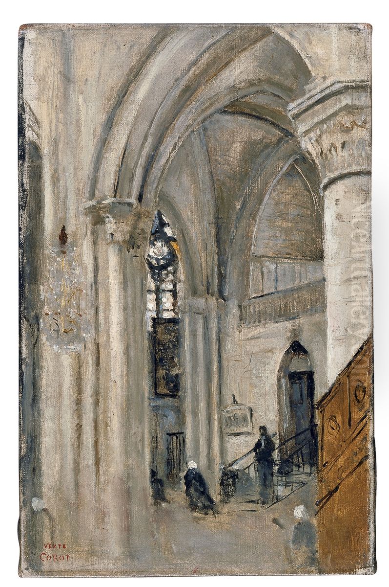 Interior of the Church at Mantes Oil Painting by Jean-Baptiste Camille Corot