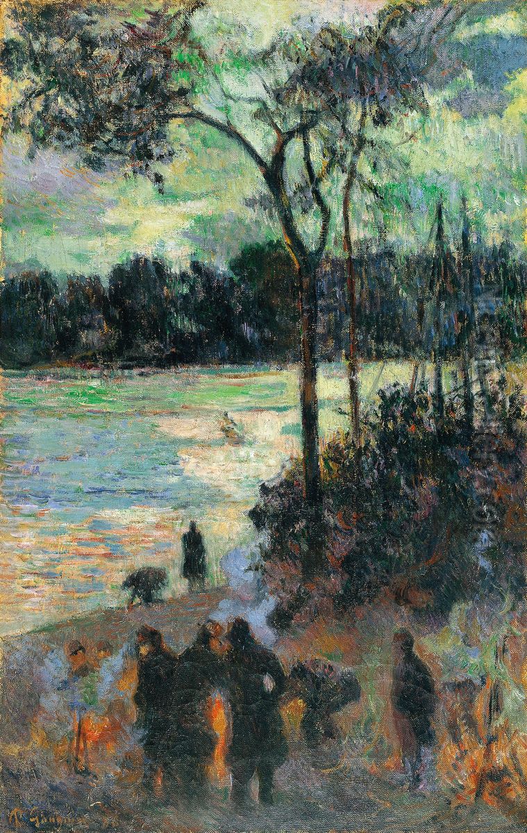The Fire at the River Bank Oil Painting by Paul Gauguin