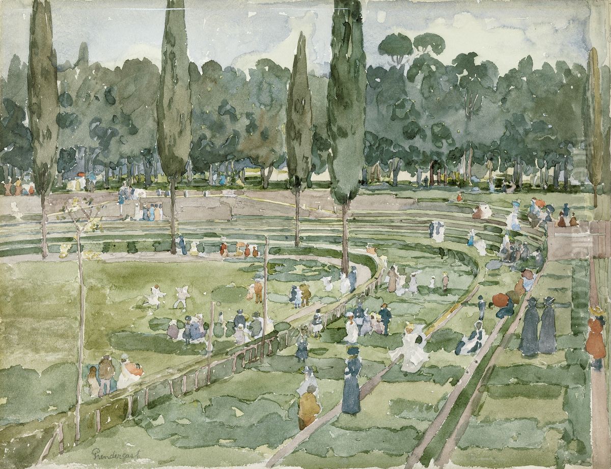 The Race Track (Piazza Siena, Borghese Gardens, Rome) Oil Painting by Maurice Prendergast