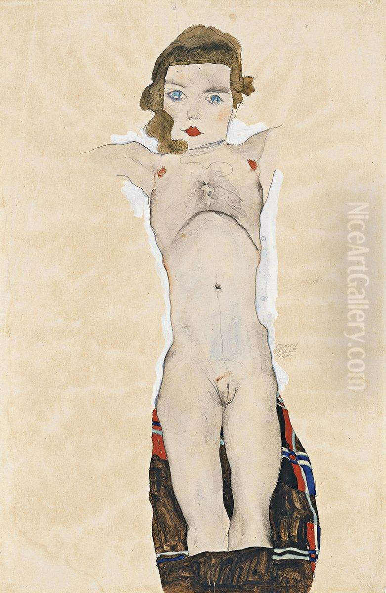 Muchacha sentada (Poldi Lodzinsky) Oil Painting by Egon Schiele