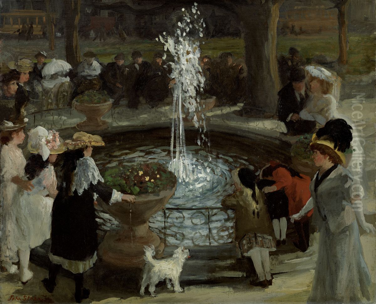 Throbbing Fountain, Madison Square Oil Painting by John Sloan