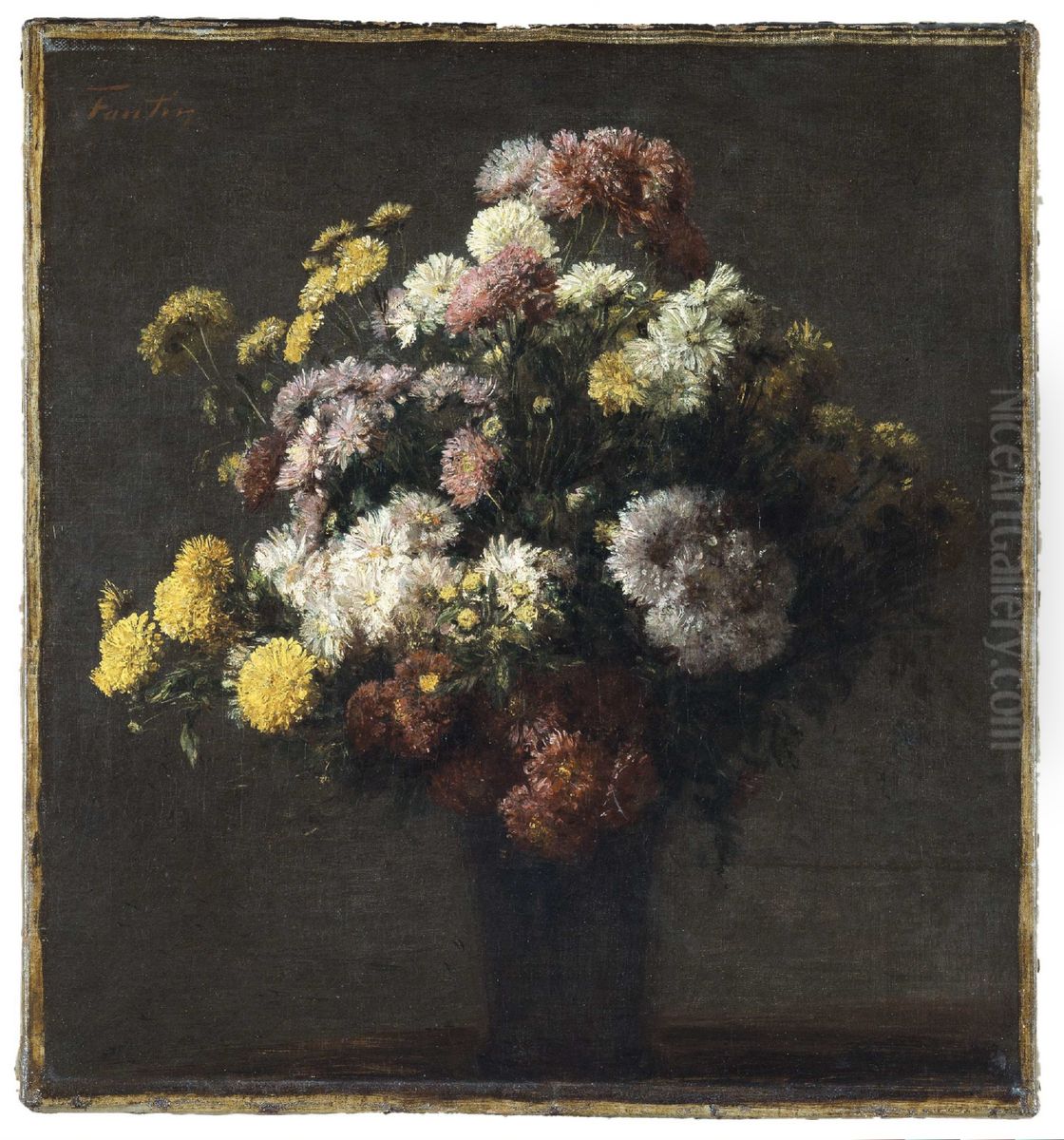 Vase with Chrysanthemums Oil Painting by Henri Fantin-Latour
