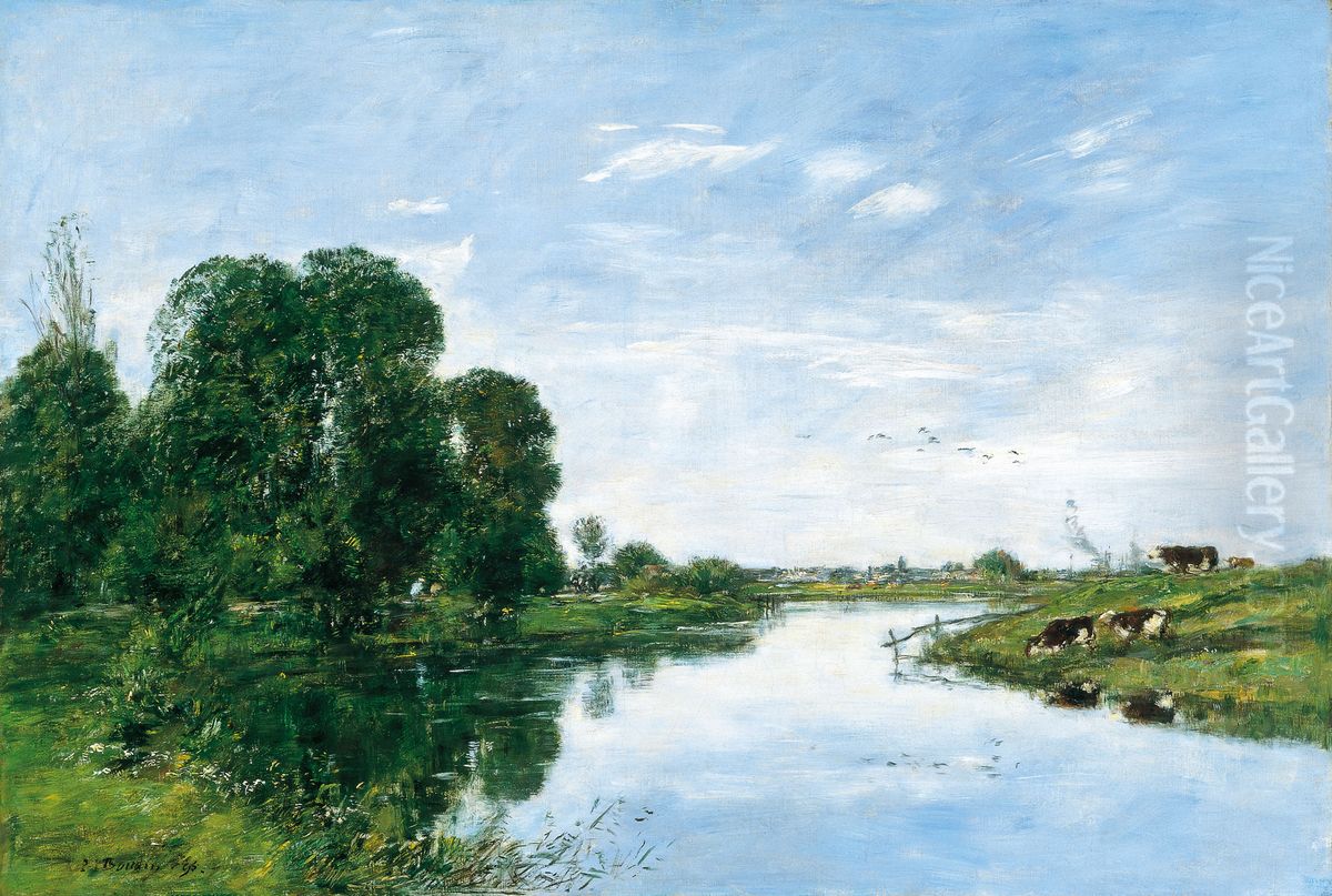 The River Touques at Saint-Arnoult Oil Painting by Eugene Louis Boudin