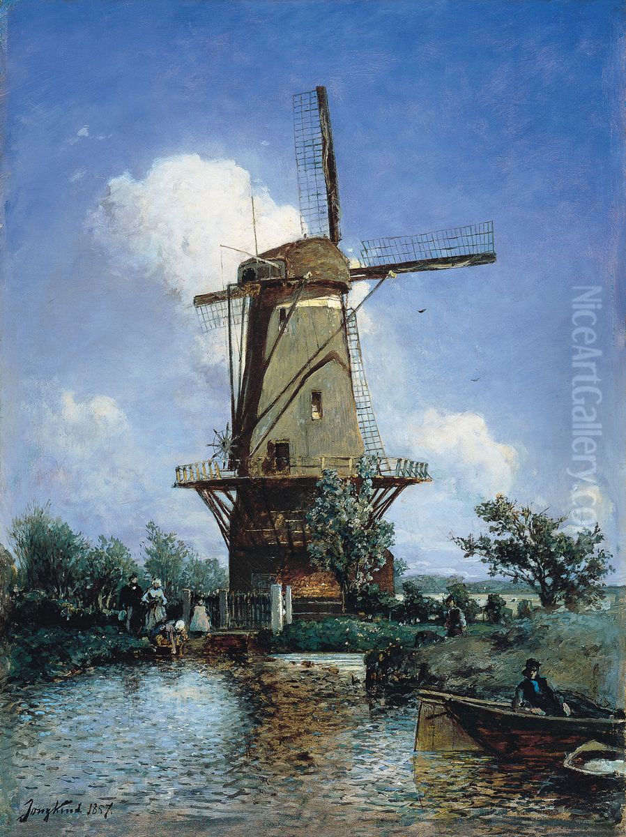 Windmill near Delft Oil Painting by Johan Jongkind