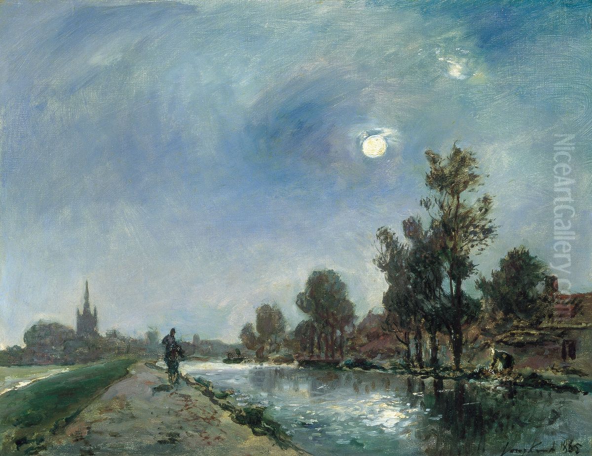 Chemin de halage a Overschie Oil Painting by Johan Jongkind