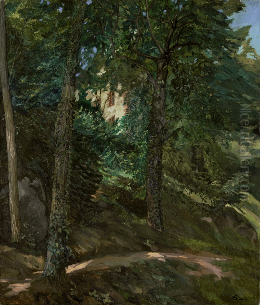 Castle Grounds in Lichtenberg in Odenwald Oil Painting by Wilhelm Heinrich Trutbner