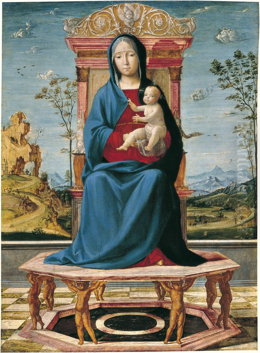 The Virgin and Child enthroned Oil Painting by Lorenzo Costa