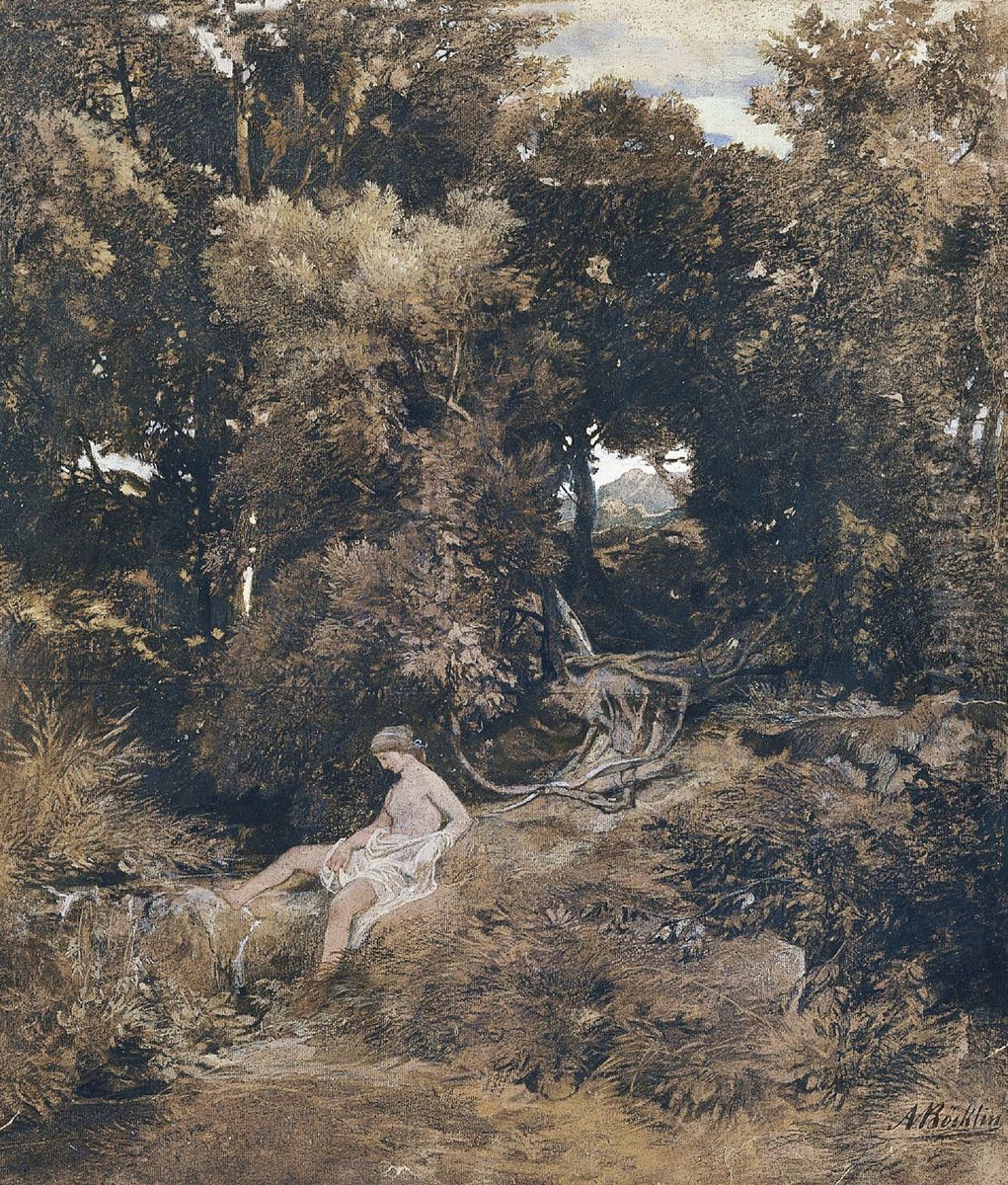 A Nymph at the Fountain Oil Painting by Arnold Bocklin