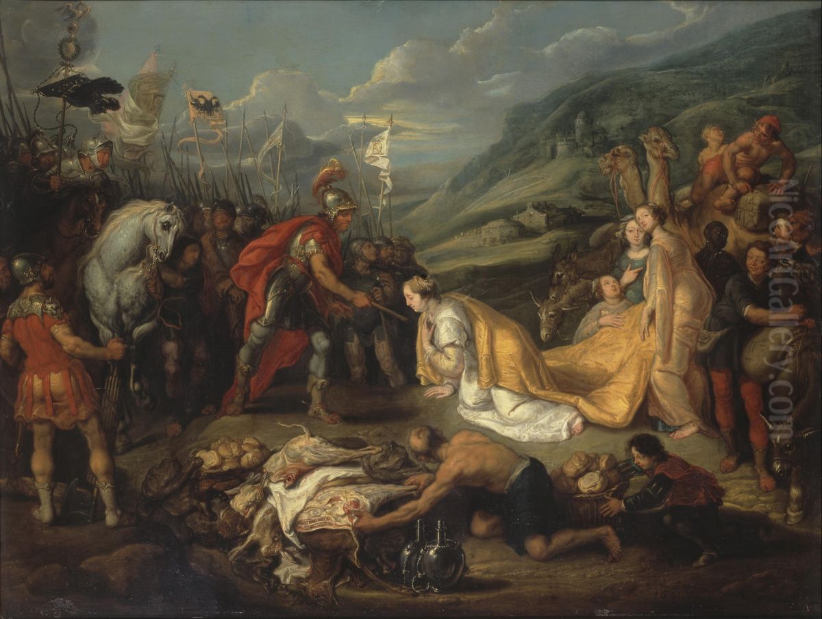 Abigail Bringing a Gift to David Oil Painting by Simon de Vos