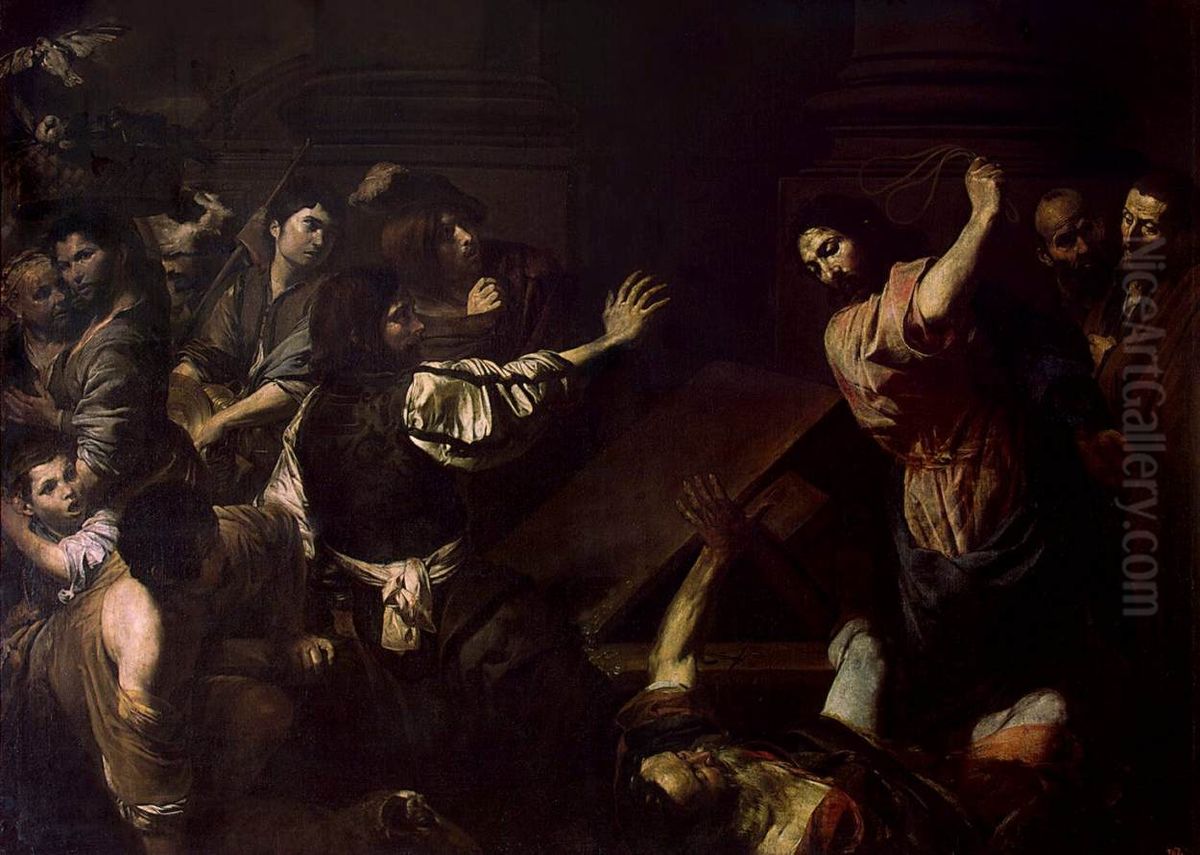 Expulsion of the Money-Changers from the Temple Oil Painting by Valentin De Boulogne