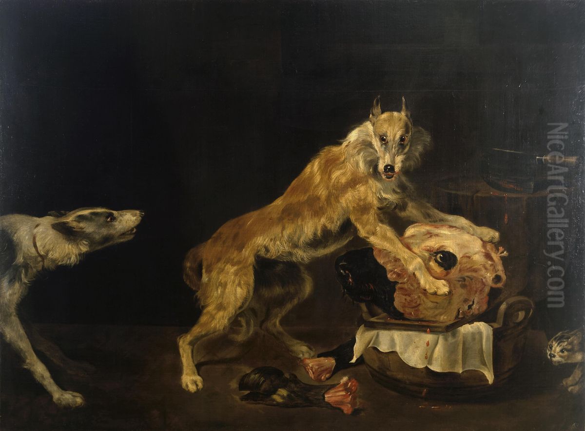 Dogs with a Bull's Head Oil Painting by Paul de Vos
