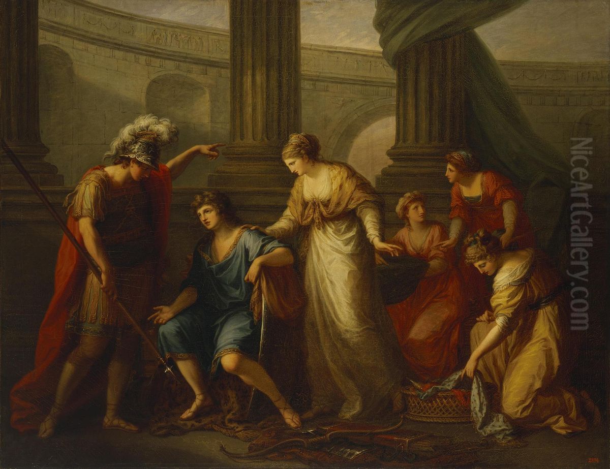 Gektor prizyvaet Parisa na bitvu Oil Painting by Angelica Kauffmann