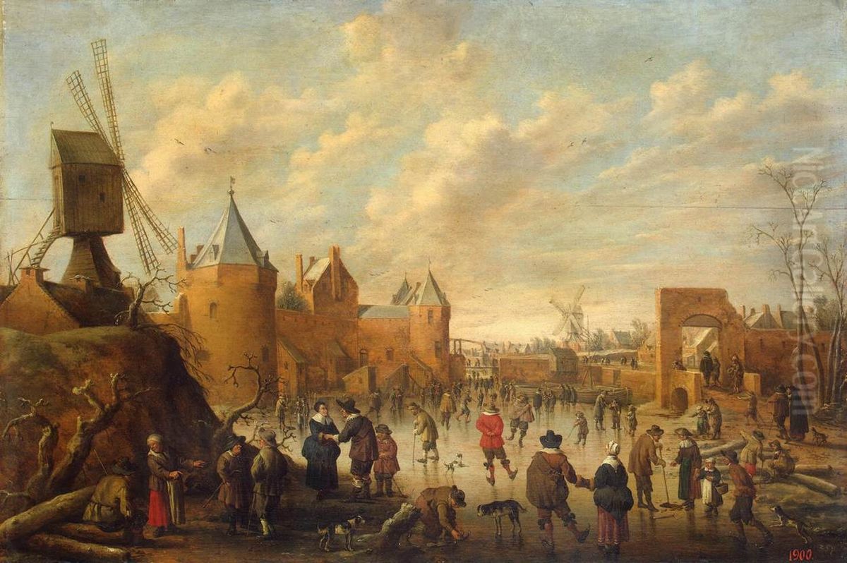 Winter in a Dutch Town Oil Painting by Joost Cornelisz Droochsloot