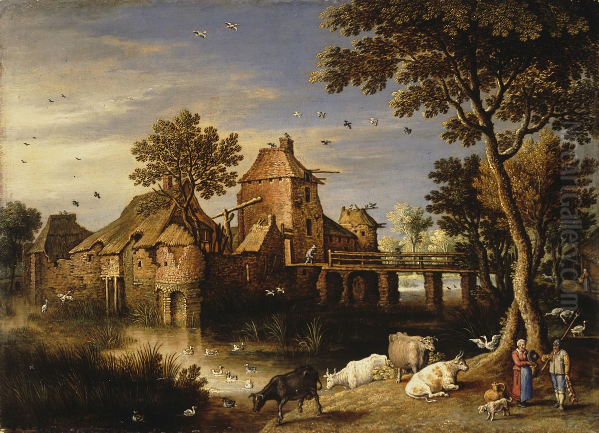 Landscape with a Farm Oil Painting by Marten Ryckaert