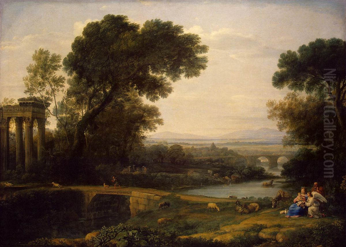 Landscape with the rest on the Flight into Egypt (Noon) Oil Painting by Claude Lorrain (Claude Gellee)