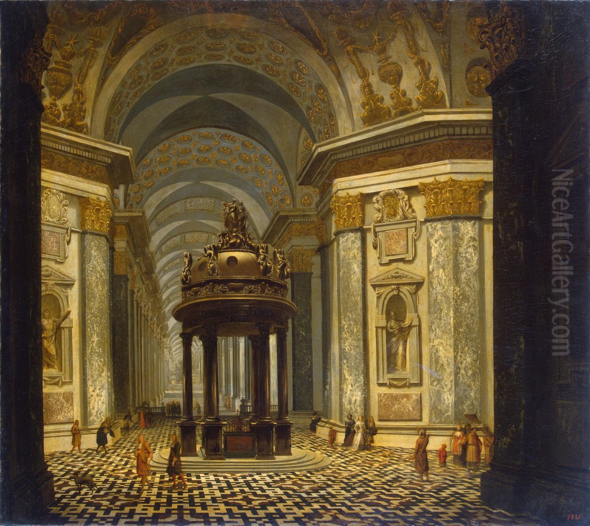 Interior of a Church Oil Painting by Wilhelm Schubert van Ehrenberg
