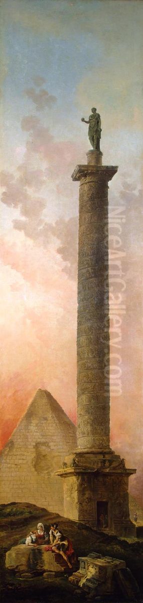 Landscape with a Triumphal Column Oil Painting by Hubert Robert