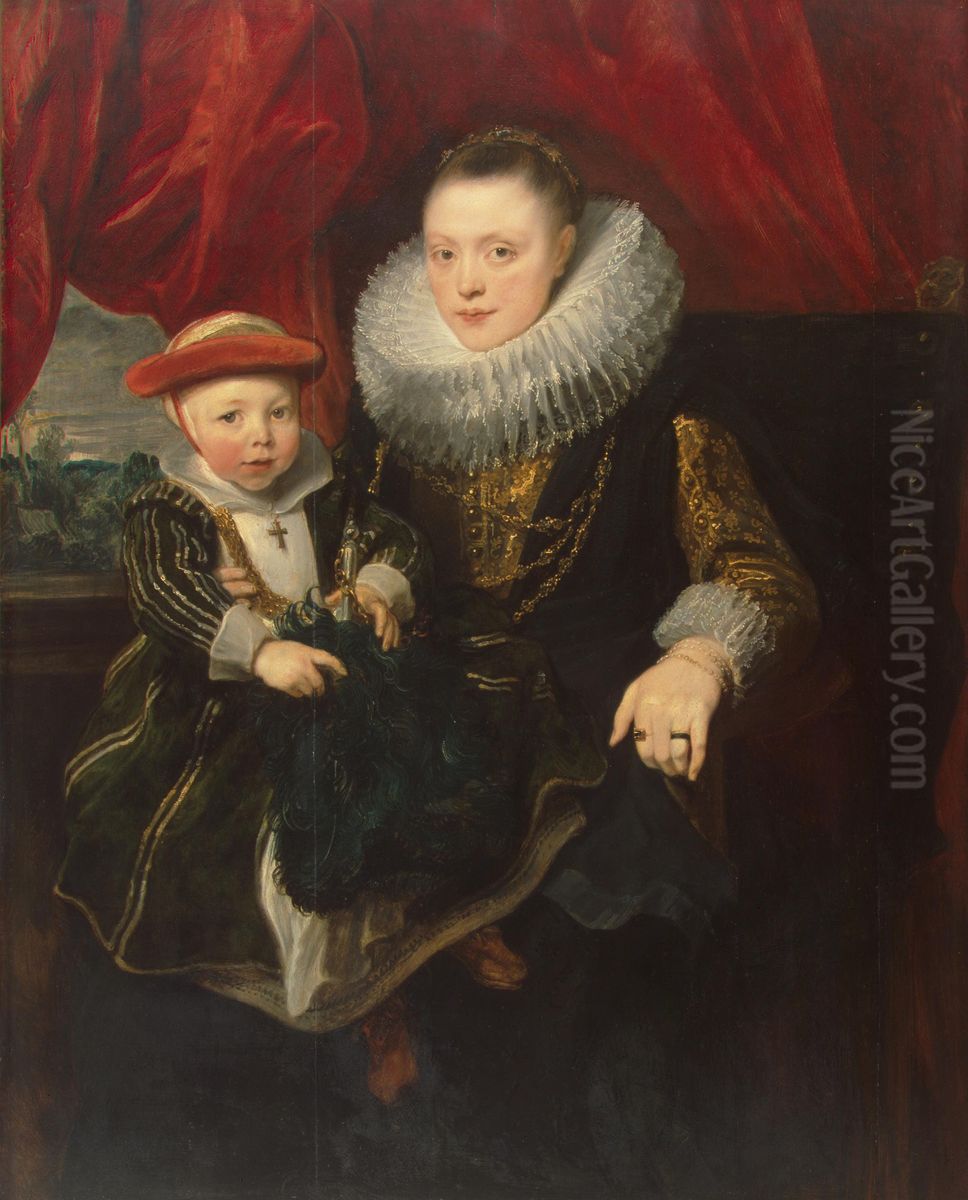Portrait of a Young Woman with a Child Oil Painting by Sir Anthony Van Dyck