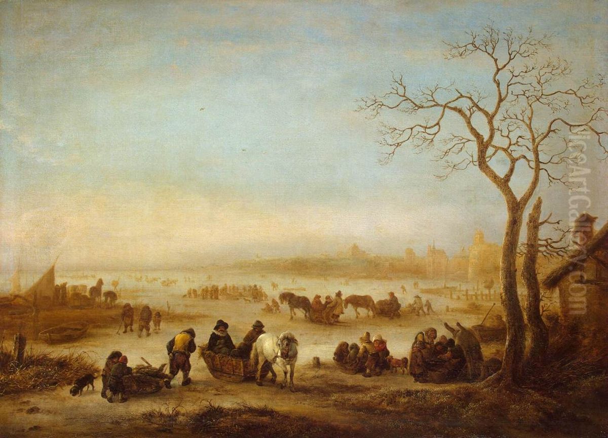 Frozen Lake Oil Painting by Isaac Van Ostade