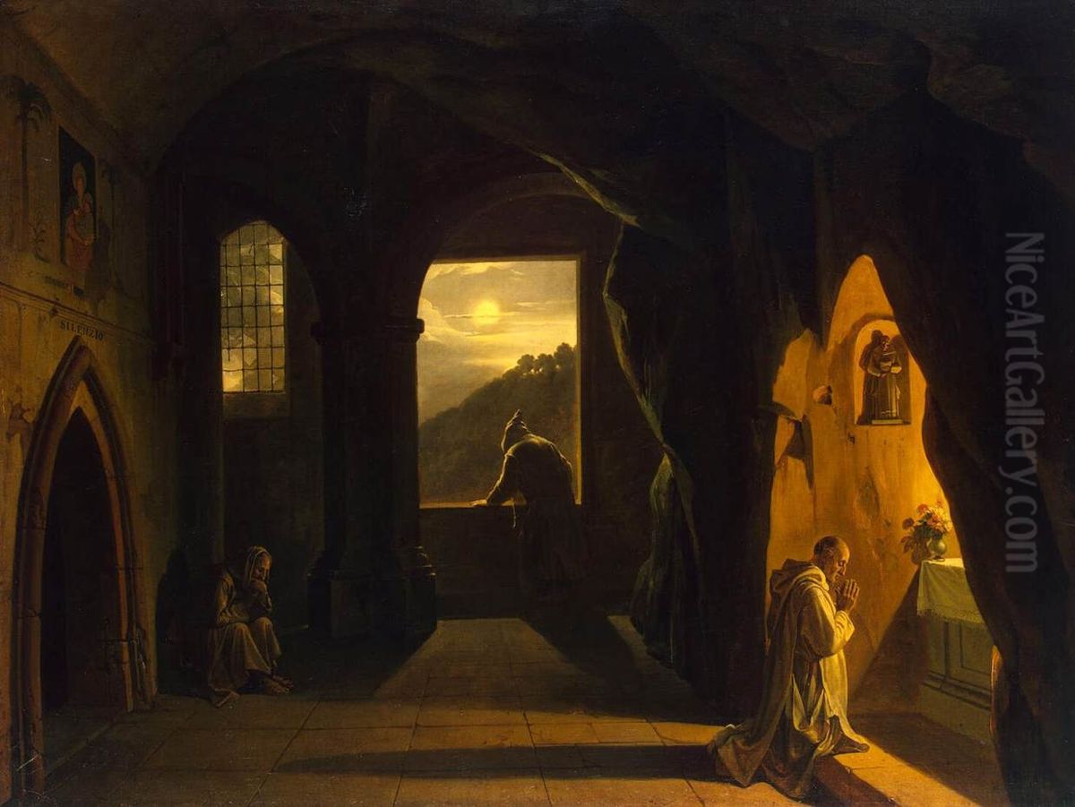 Monks in a Cave Oil Painting by Francois Marius Granet