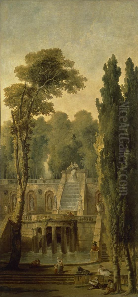Landscape with a Terrace and Cascade Oil Painting by Hubert Robert