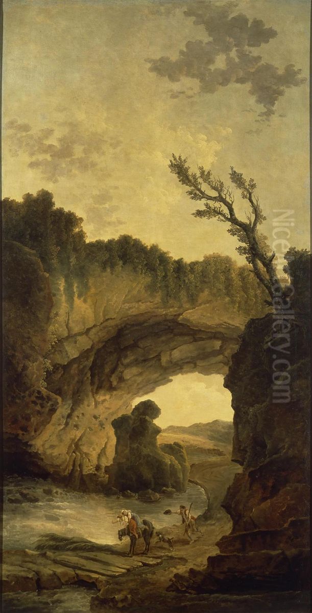 Landscape with an Arch in a Rock Oil Painting by Hubert Robert